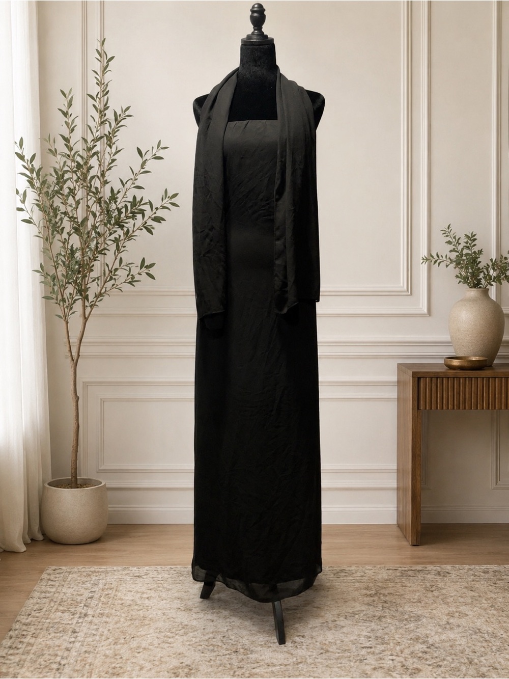 Lulu's Strapless Black Maxi Dress with Detached Scarf - Picture 2 of 4